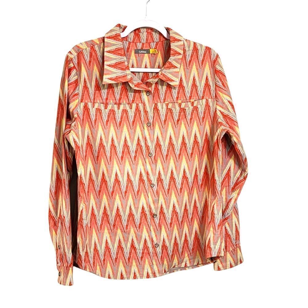 Cabela's shirt geometric striped button up flannel Western Southwest Cowgirl L